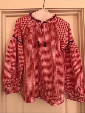 Jupe by Jackie Red Gingham Peasant Blouse with Tassel Tie
